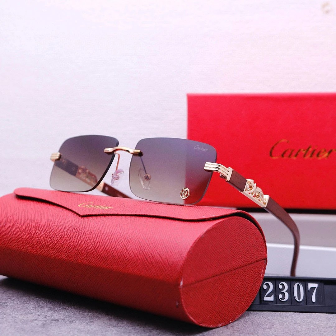 Cartier Red Tinted Lens Geometric Sunglasses, Polished Frame Style 29