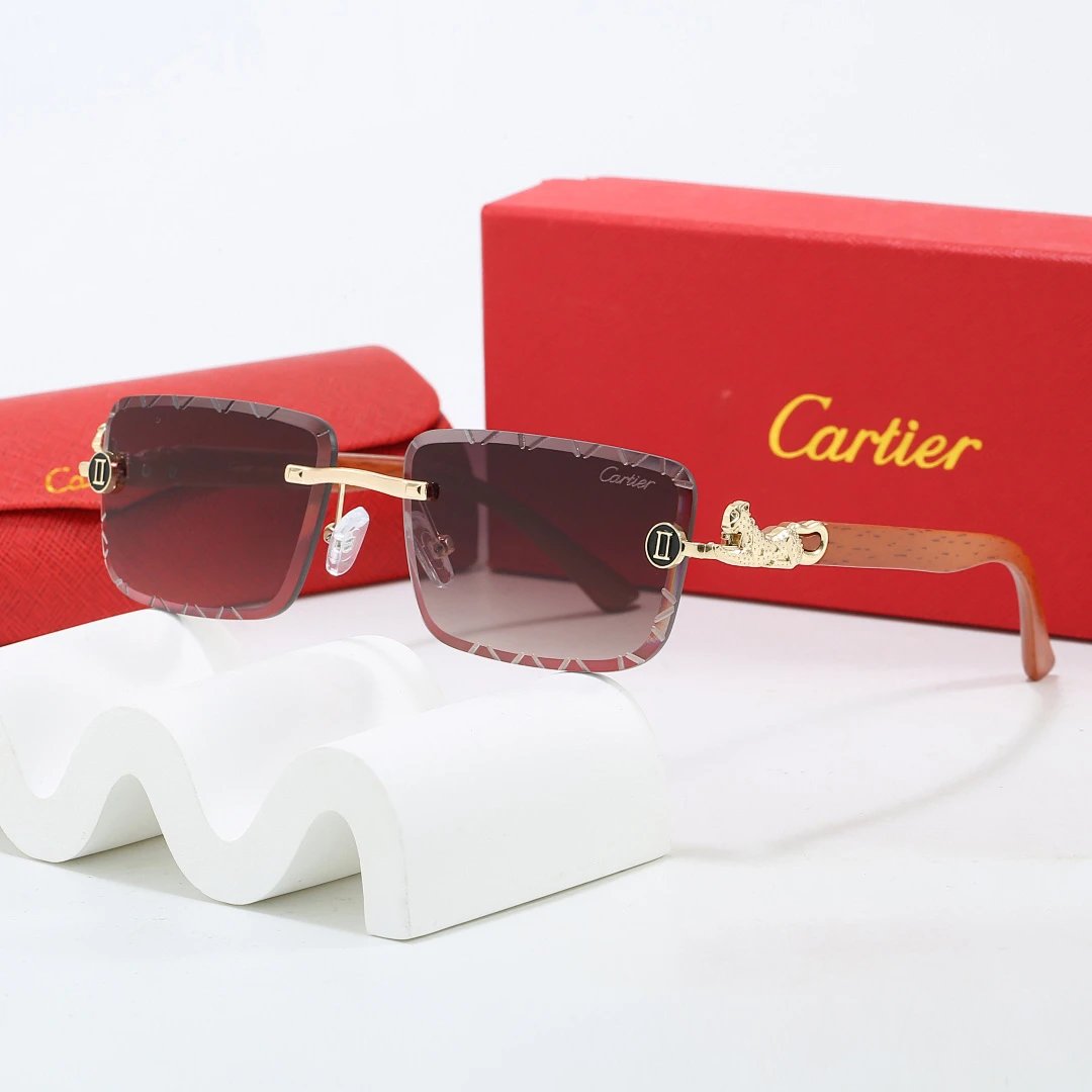 Cartier Red Tinted Lens Geometric Sunglasses, Polished Frame Style 05