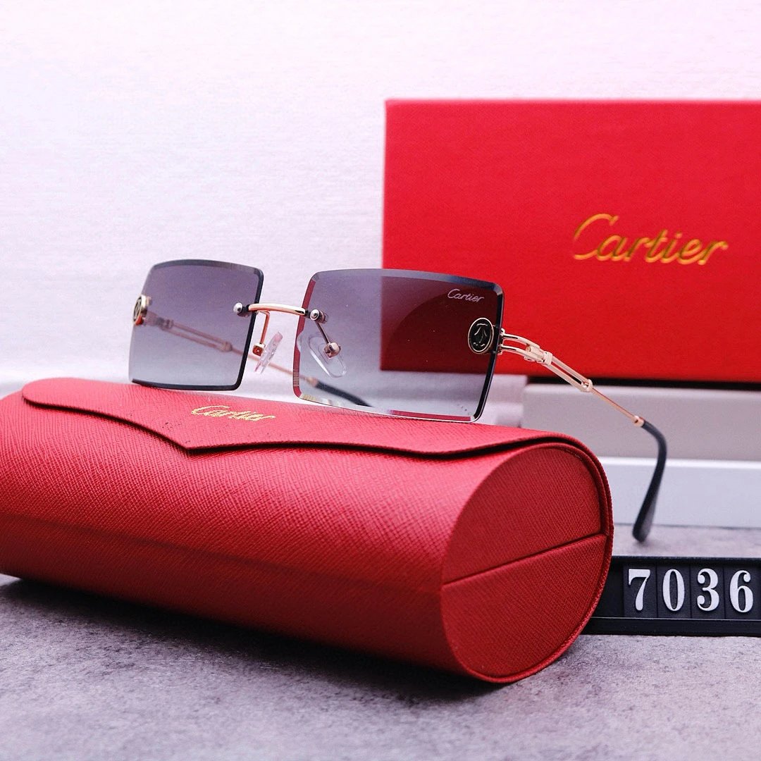Cartier Red Tinted Lens Geometric Sunglasses, Polished Frame Style 05