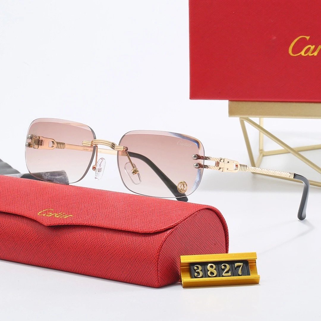 Cartier Red Tinted Lens Geometric Sunglasses, Polished Frame Style 03