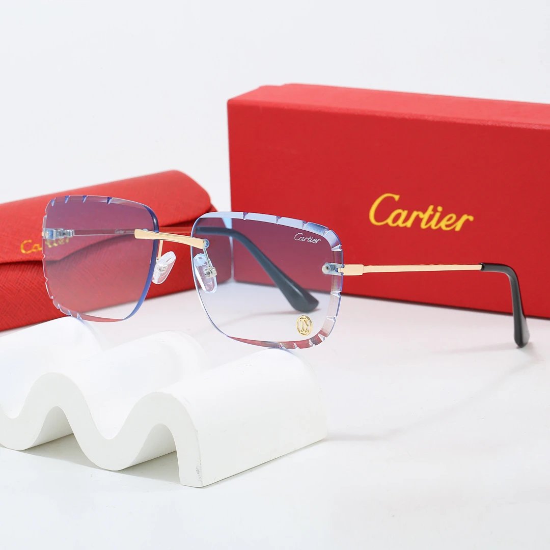 Cartier Red Tinted Lens Geometric Sunglasses, Polished Frame Style 01