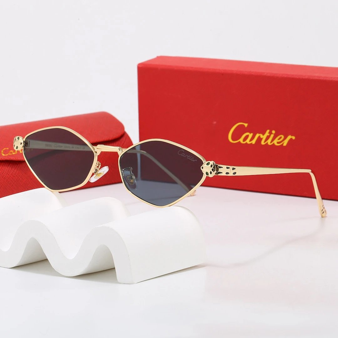 Cartier Red Tinted Lens Geometric Sunglasses, Polished Frame Style 09