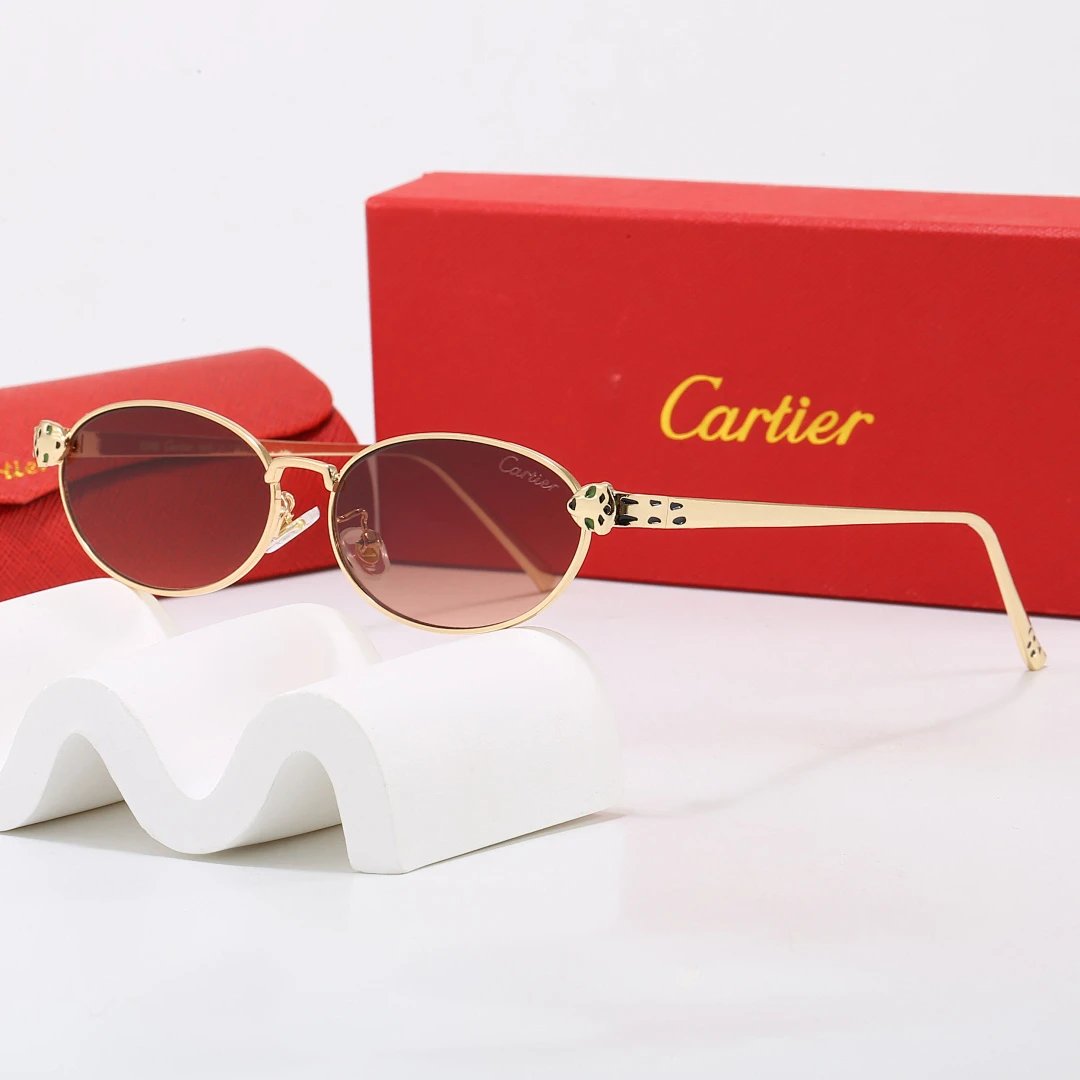 Cartier Red Tinted Lens Geometric Sunglasses, Polished Frame Style 04