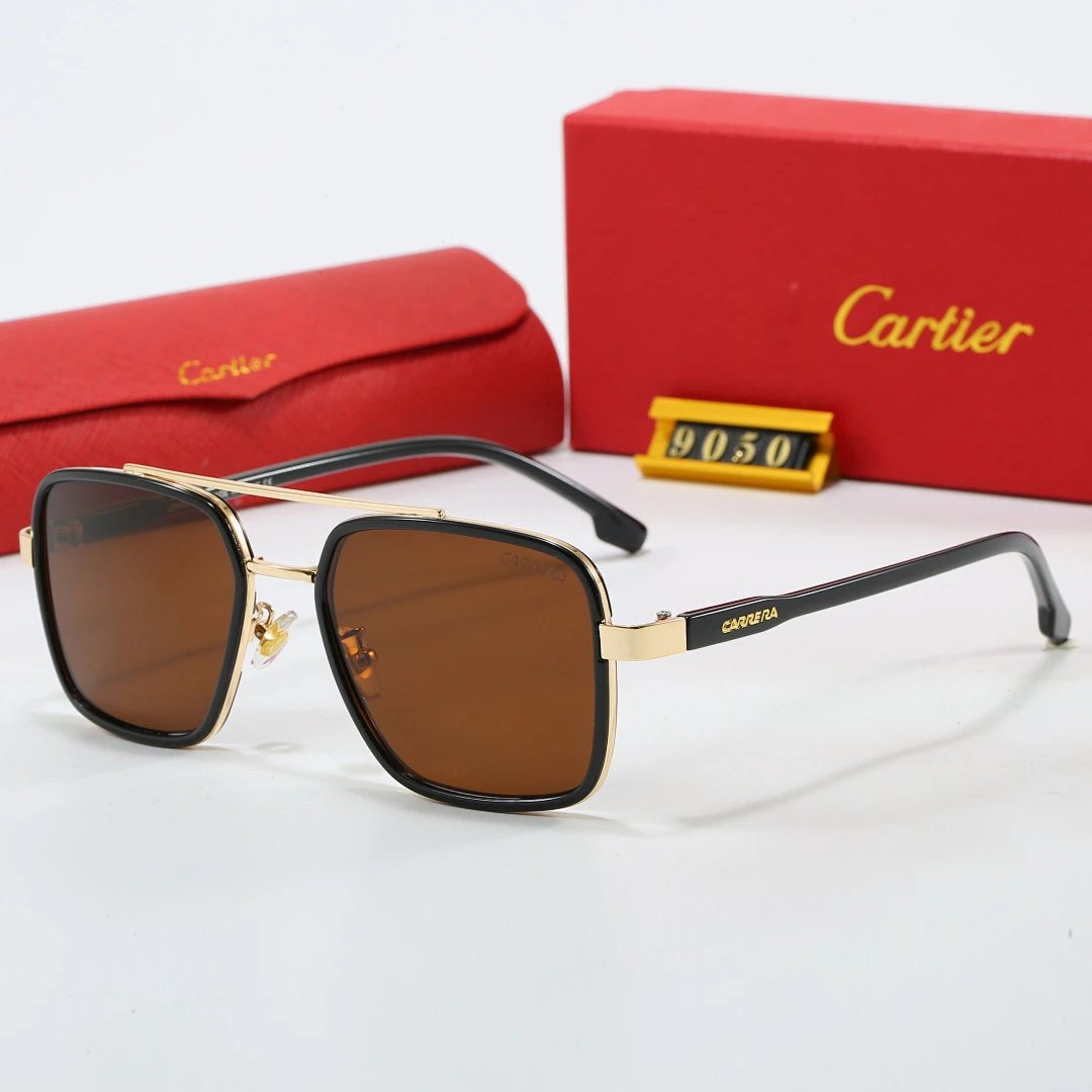 Cartier Red Tinted Lens Geometric Sunglasses, Polished Frame Style 06