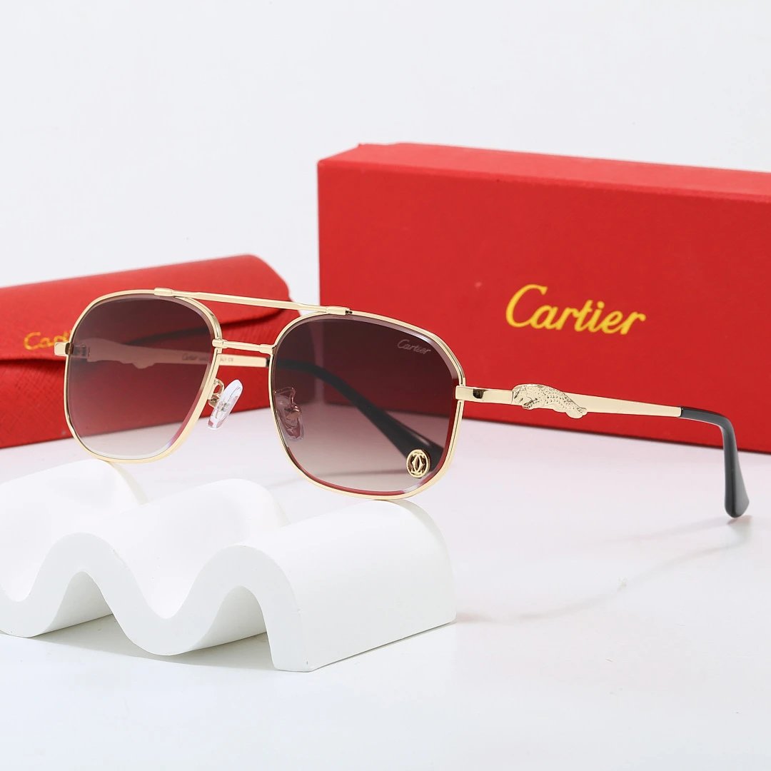 Cartier Red Tinted Lens Geometric Sunglasses, Polished Frame Style 03