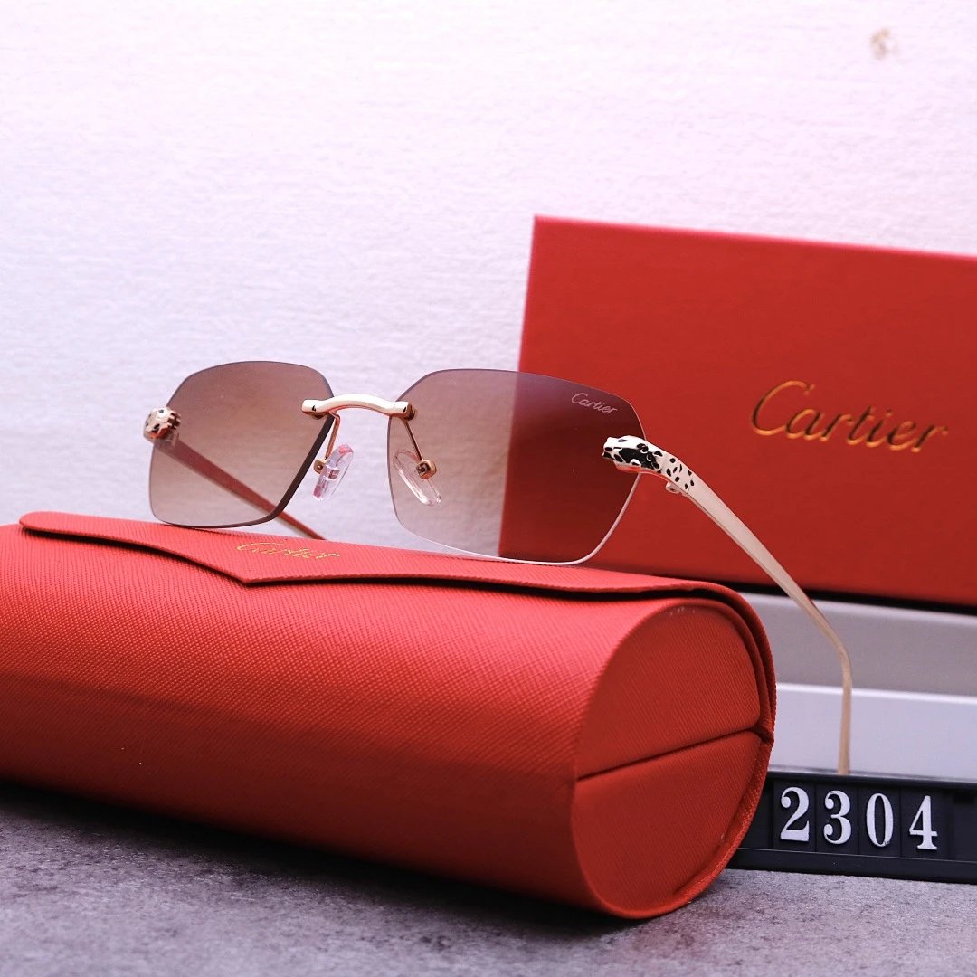Cartier Tinted Lens Geometric Sunglasses, Polished Frame Style 01