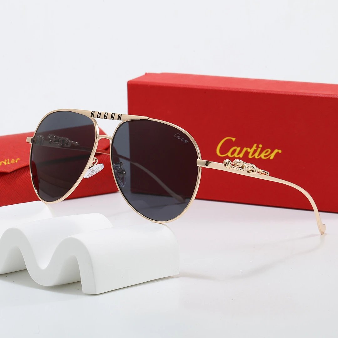 Cartier Brown Tinted Lens Geometric Sunglasses, Polished Frame Style 01