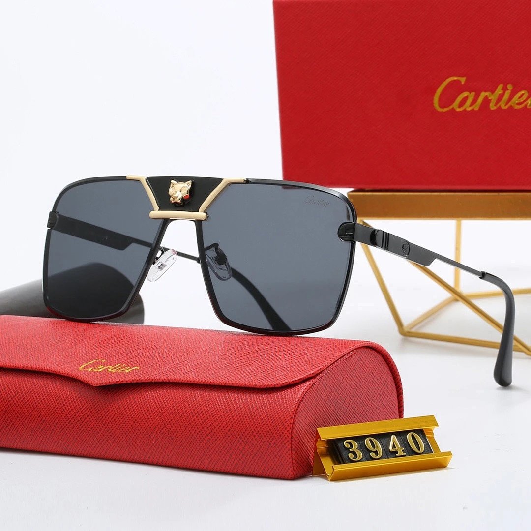 Cartier Red Tinted Lens Geometric Sunglasses, Polished Frame Style 06
