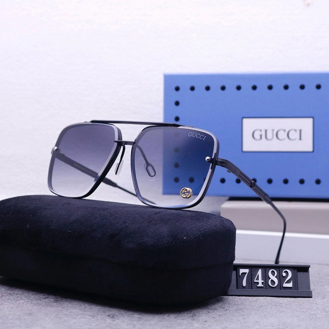 Gucci Blue Tinted Lens Square Sunglasses, Polished Frame Style 10