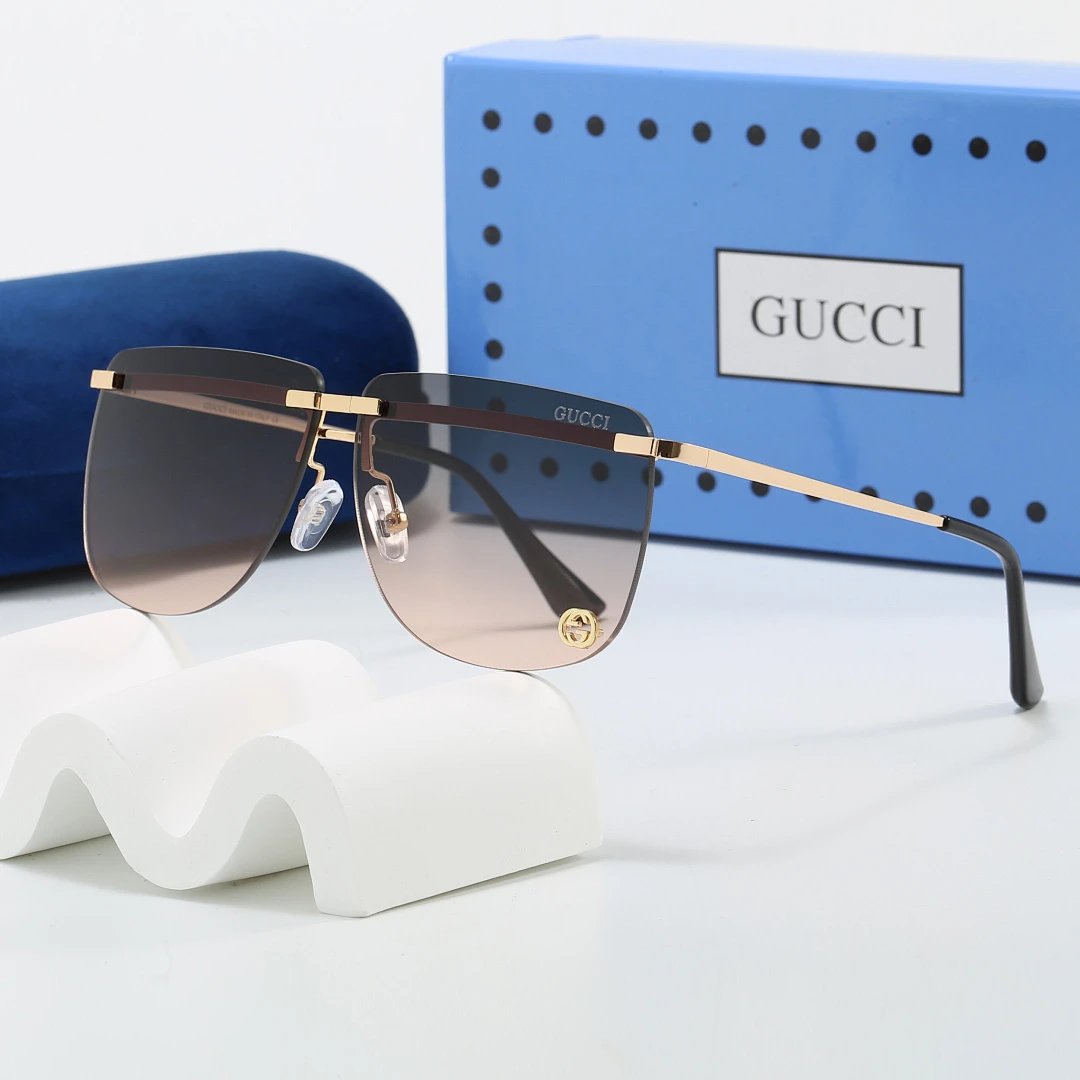 Gucci Blue Tinted Lens Square Sunglasses, Polished Frame Style 01