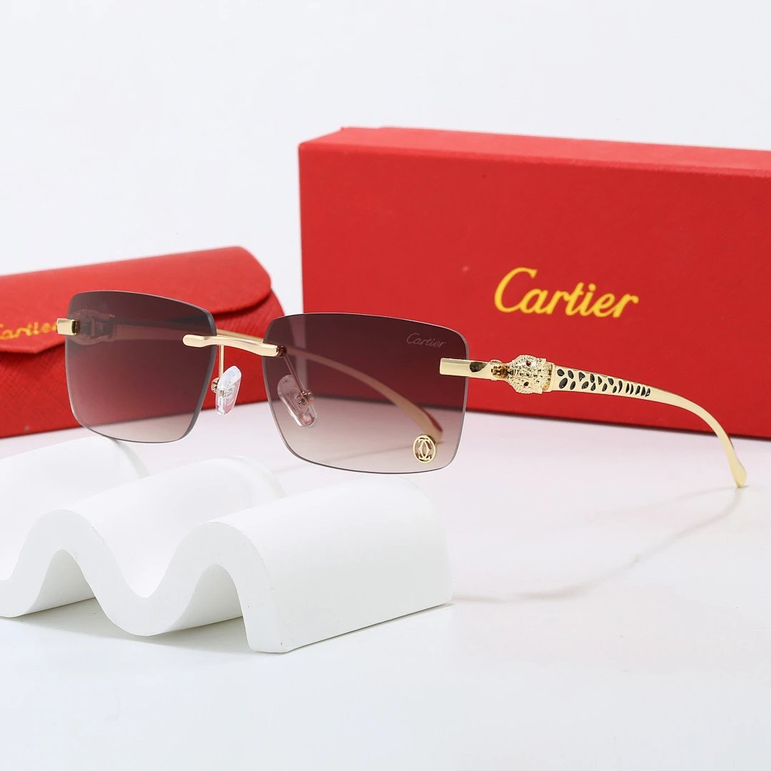 Cartier Red Tinted Lens Geometric Sunglasses, Polished Frame Style 06