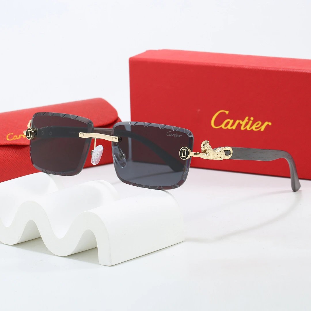 Cartier Red Tinted Lens Geometric Sunglasses, Polished Frame Style 06