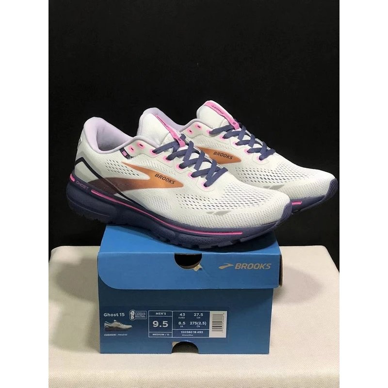 Brooks Ghost 15 Running Shoes White Grey - Style 7