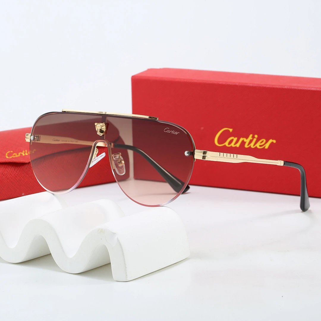 Cartier Red Tinted Lens Geometric Sunglasses, Polished Frame Style 05