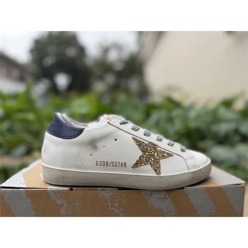 Golden Goose Super-Star White Suede Star Black Heel - Style 4