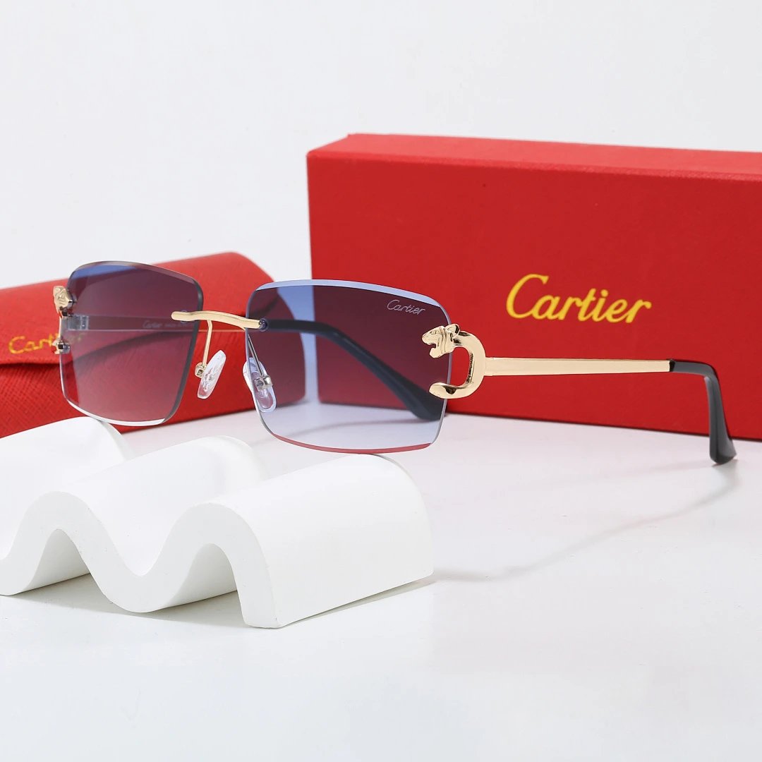 Cartier Red Tinted Lens Geometric Sunglasses, Polished Frame Style 05