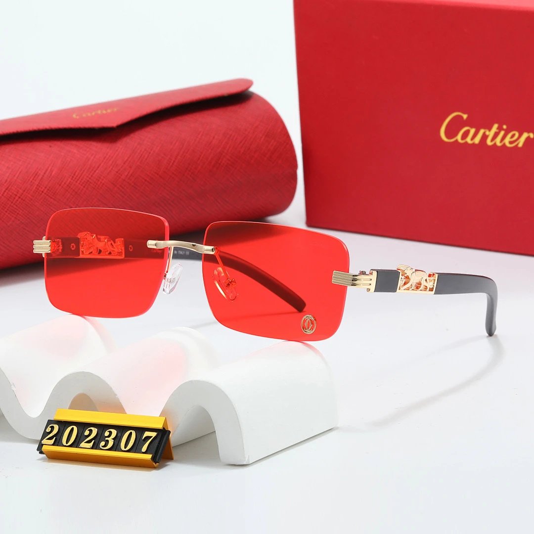 Cartier Red Tinted Lens Geometric Sunglasses, Polished Frame Style 13