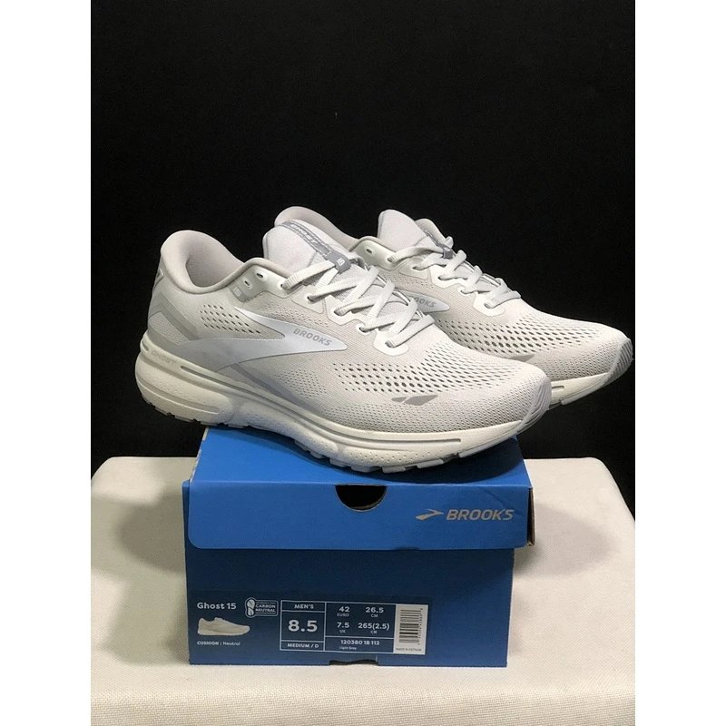 Brooks Ghost 15 Running Shoes White Grey - Style 6
