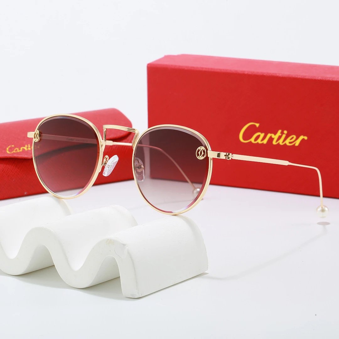 Cartier Red Tinted Lens Geometric Sunglasses, Polished Frame Style 07