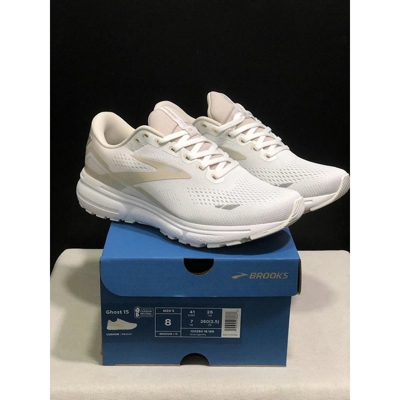 Brooks Ghost 15 Running Shoes White Grey - Style 12
