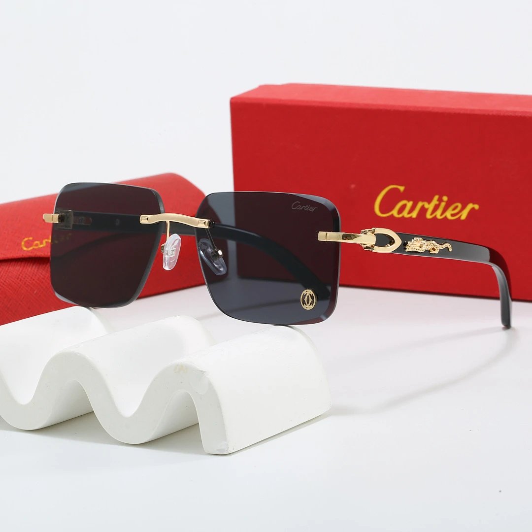 Cartier Red Tinted Lens Geometric Sunglasses, Polished Frame Style 07