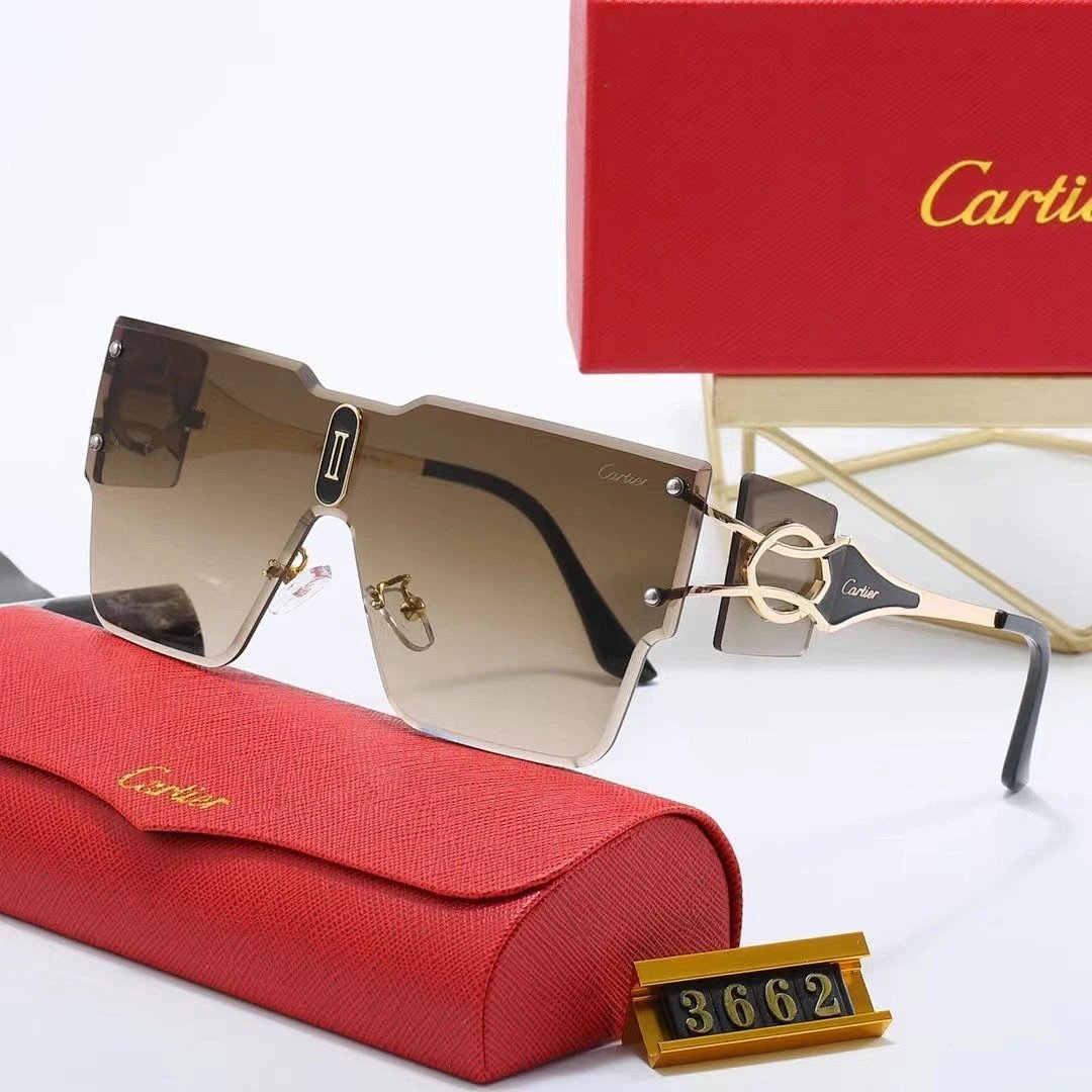 Cartier Red Tinted Lens Geometric Sunglasses, Polished Frame Style 04