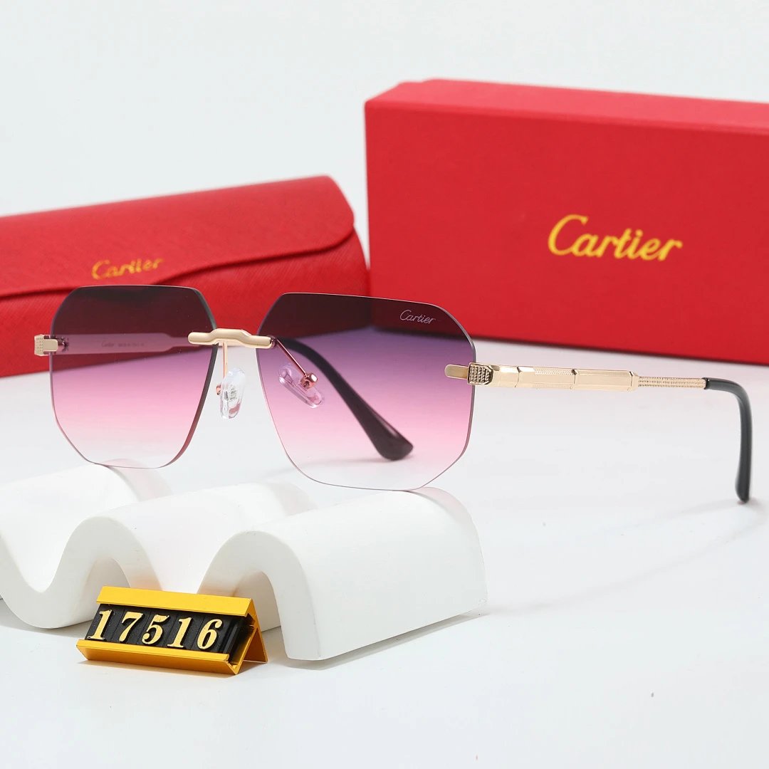 Cartier Red Tinted Lens Geometric Sunglasses, Polished Frame Style 12