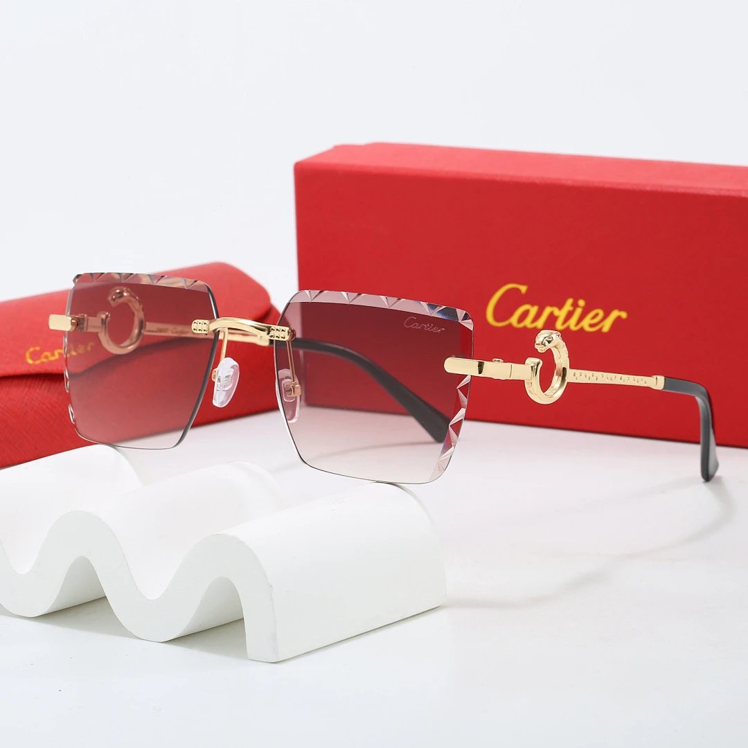 Cartier Red Tinted Lens Geometric Sunglasses, Polished Frame Style 07