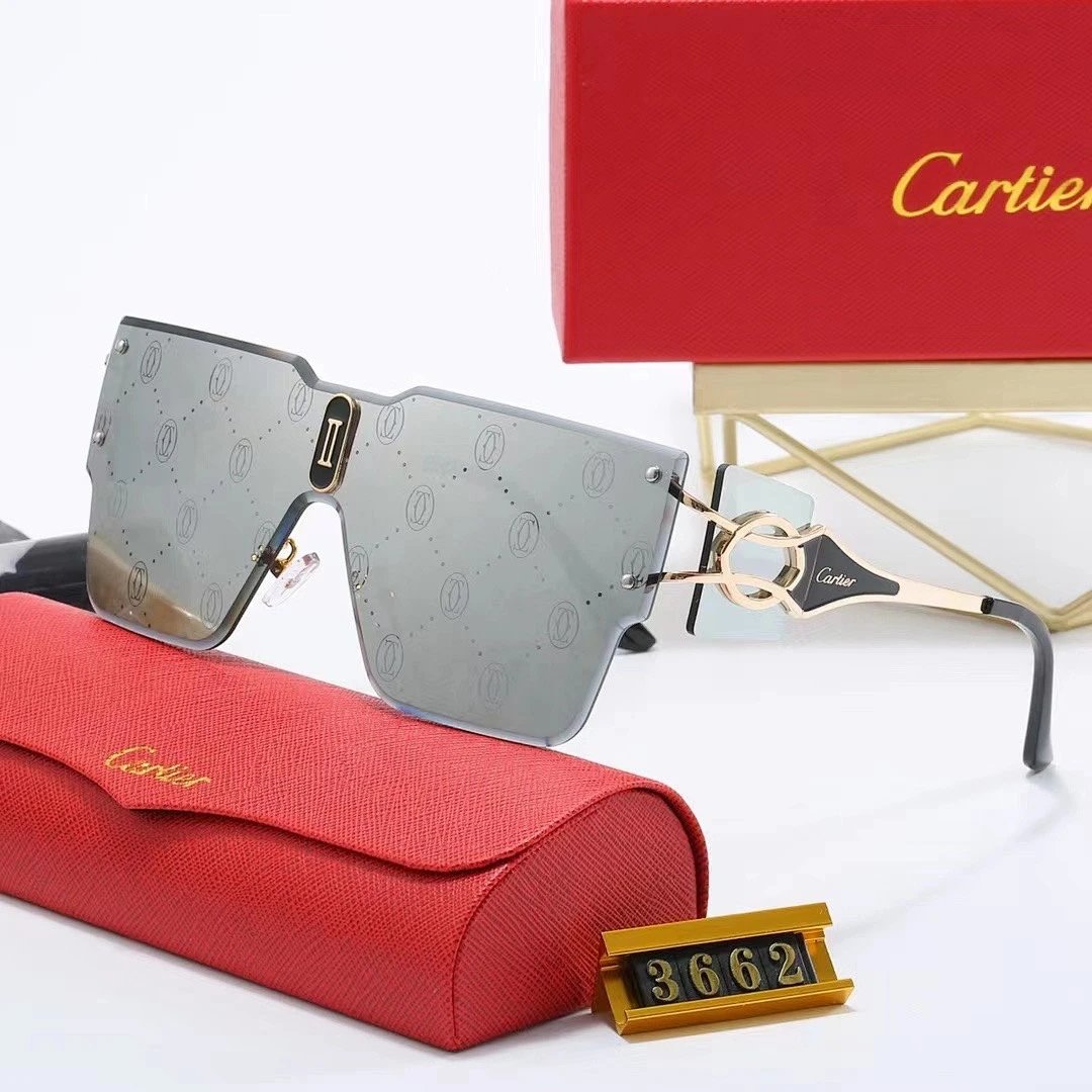 Cartier Red Tinted Lens Geometric Sunglasses, Polished Frame Style 06
