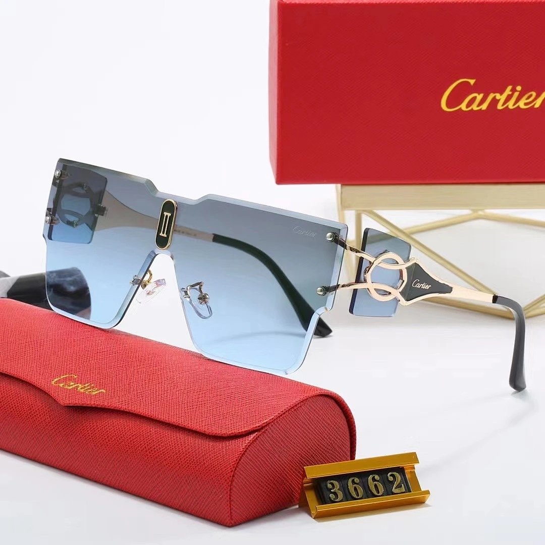 Cartier Red Tinted Lens Geometric Sunglasses, Polished Frame Style 03