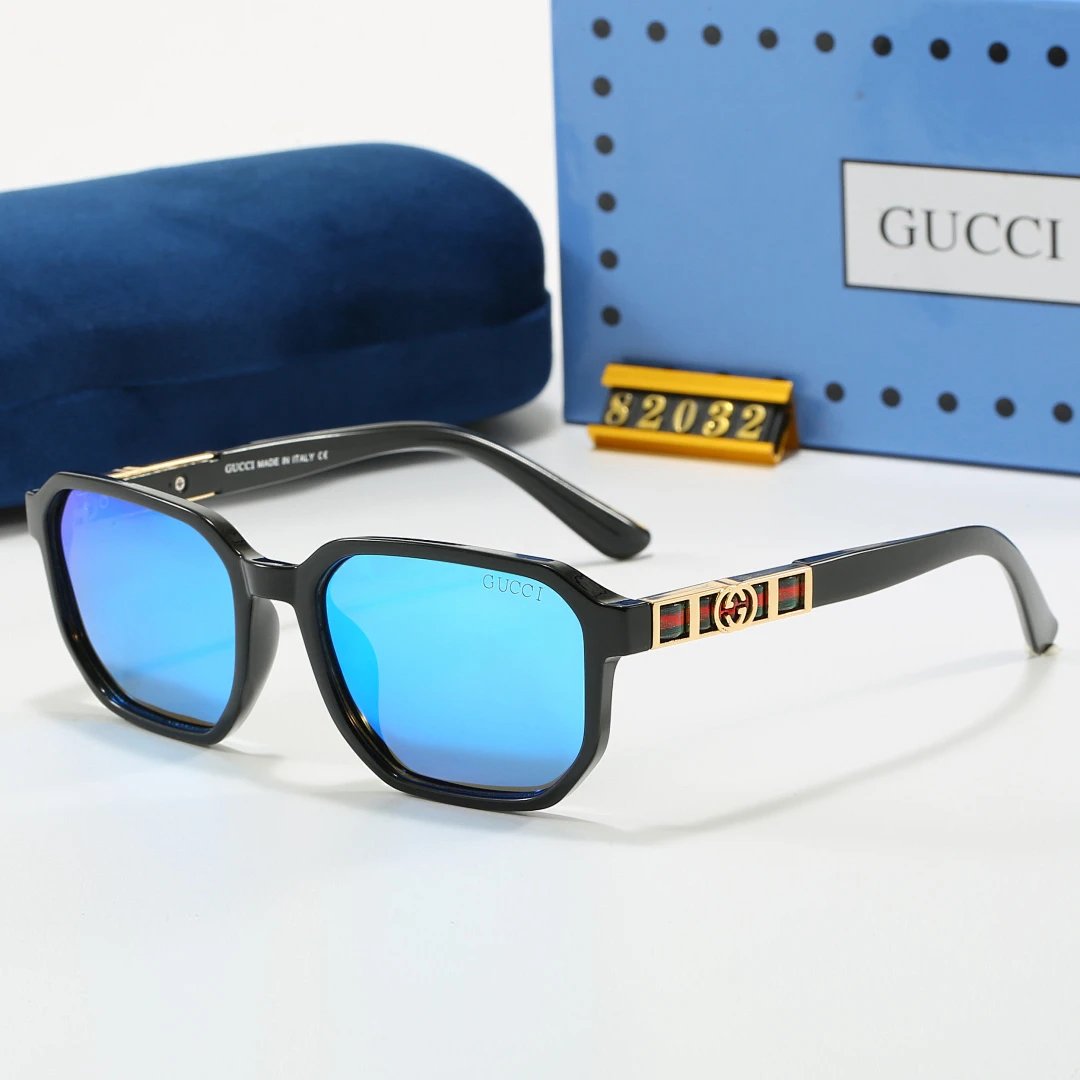 Gucci Blue Tinted Lens Square Sunglasses, Polished Frame Style 20