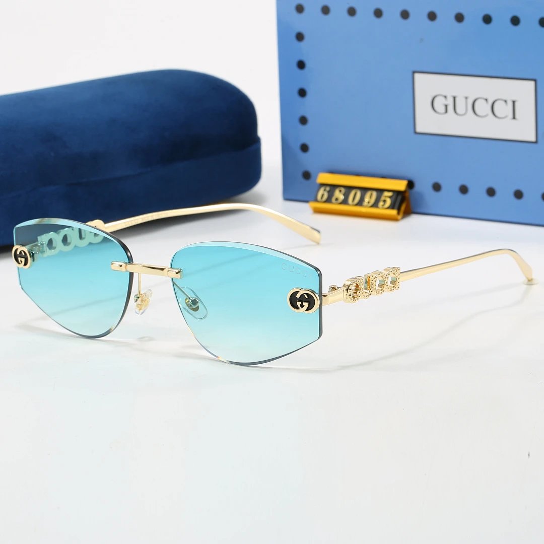 Gucci Blue Tinted Lens Square Sunglasses, Polished Frame Style 23