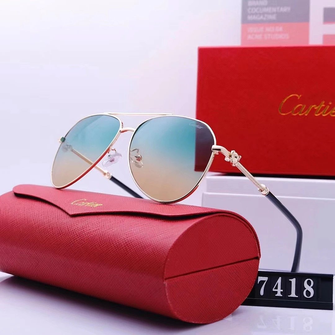 Cartier Red Tinted Lens Geometric Sunglasses, Polished Frame Style 06