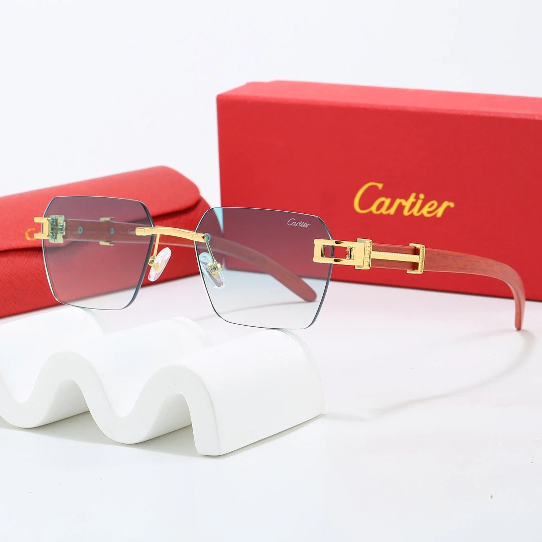 Cartier Red Tinted Lens Geometric Sunglasses, Polished Frame Style 19