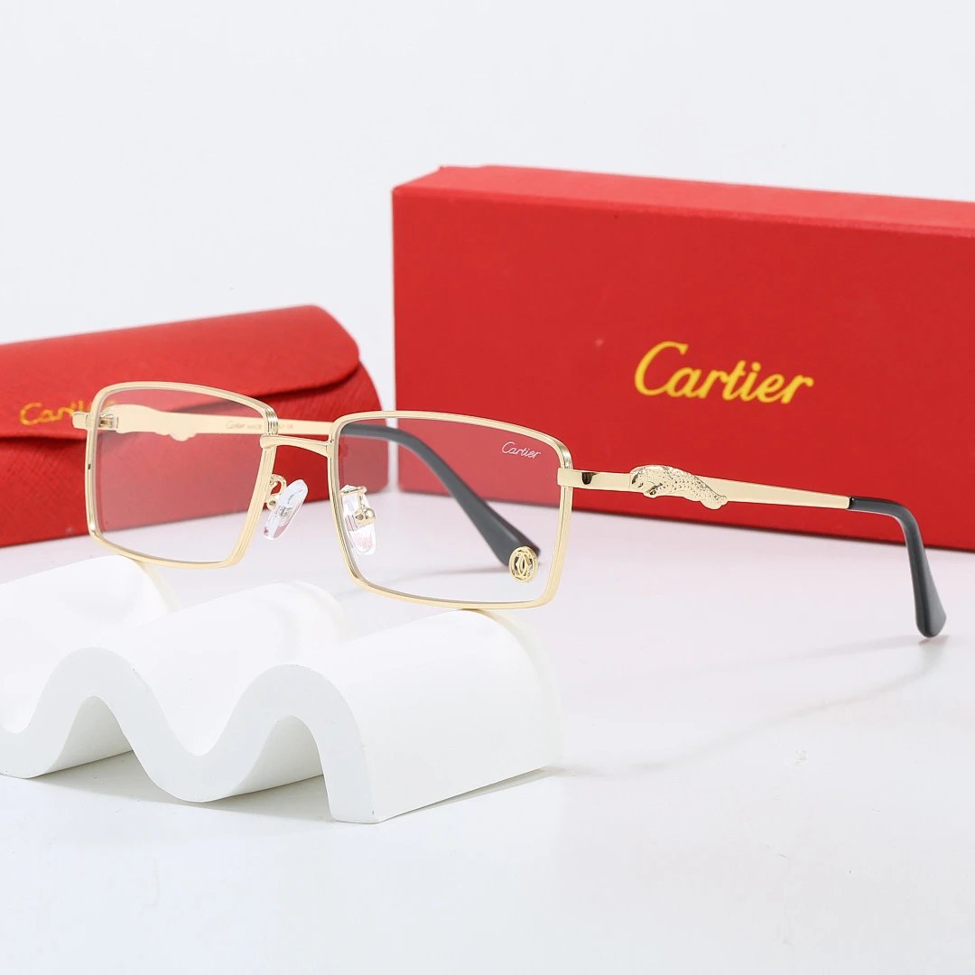 Cartier Red Tinted Lens Geometric Sunglasses, Polished Frame Style 01