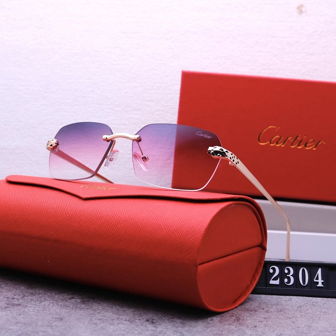 Cartier Tinted Lens Geometric Sunglasses, Polished Frame Style 07