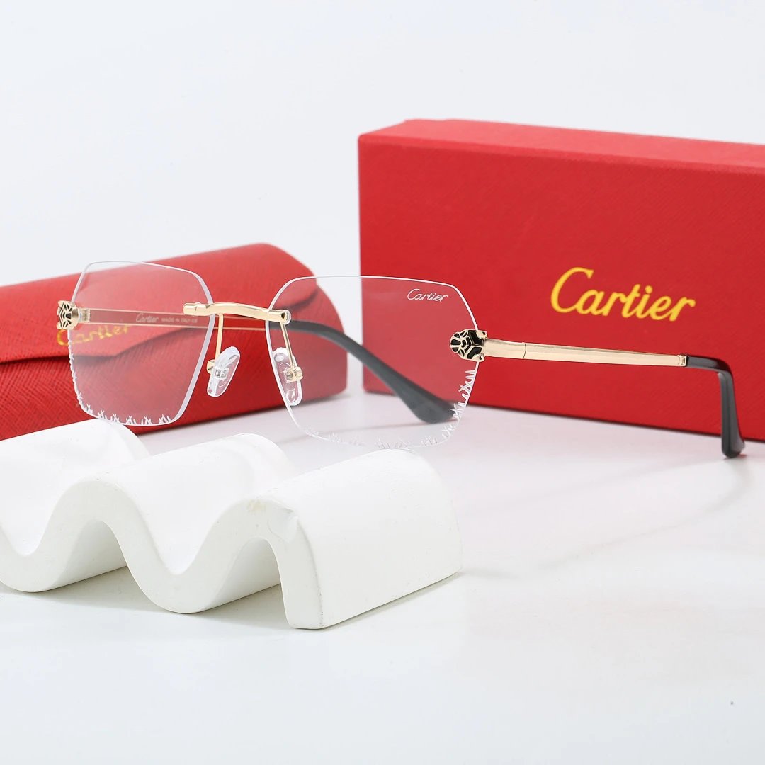 Cartier Red Tinted Lens Geometric Sunglasses, Polished Frame Style 06