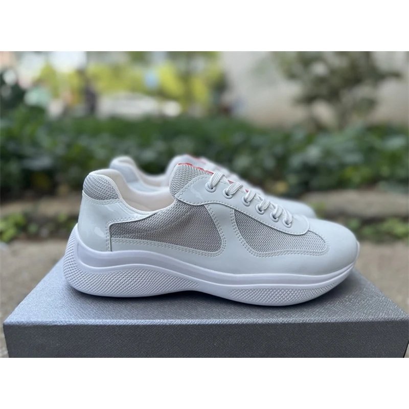 PRADA America's Cup Lifestyle Shoes patent leather low-top White Silver men's - M12024-Style 11
