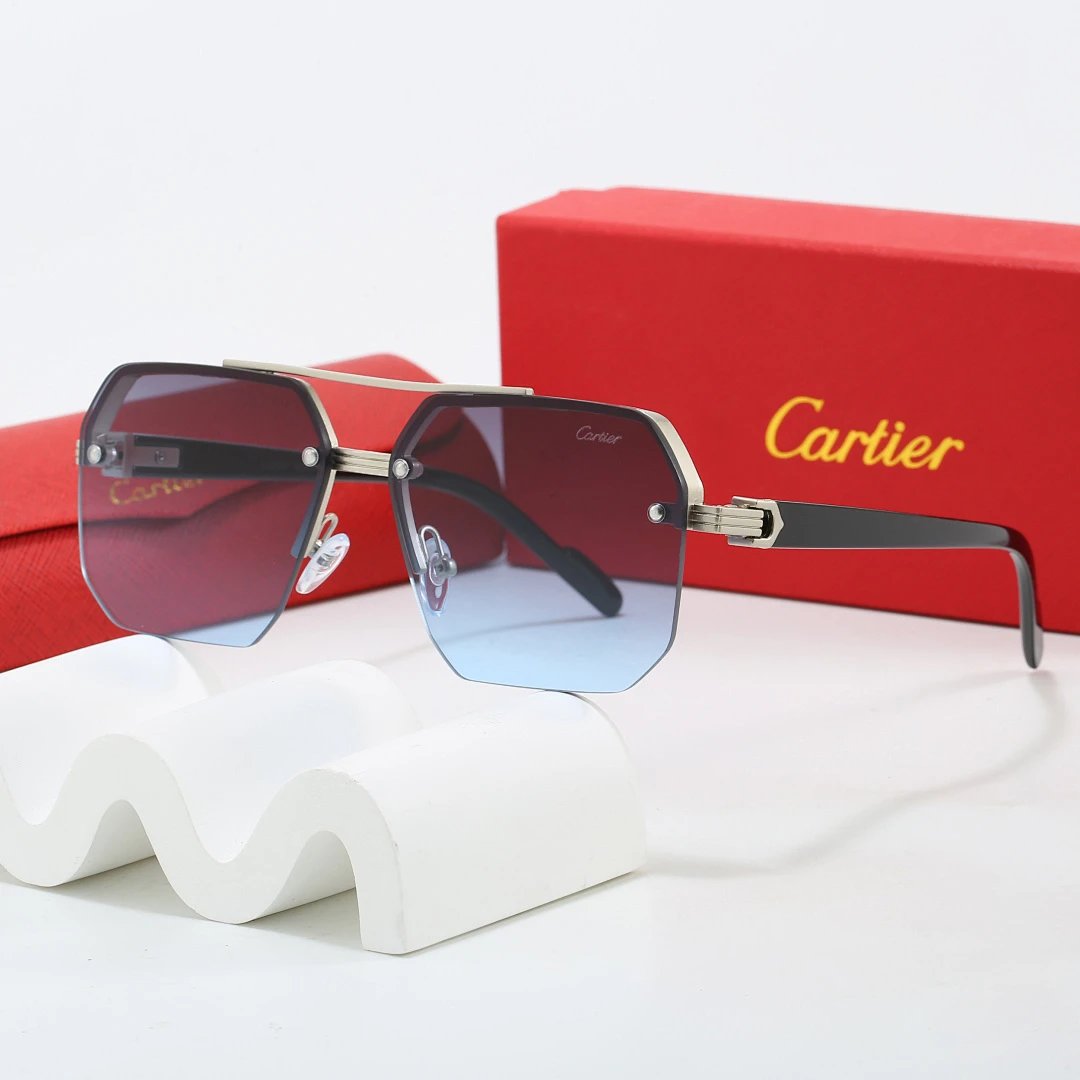 Cartier Red Tinted Lens Geometric Sunglasses, Polished Frame Style 01