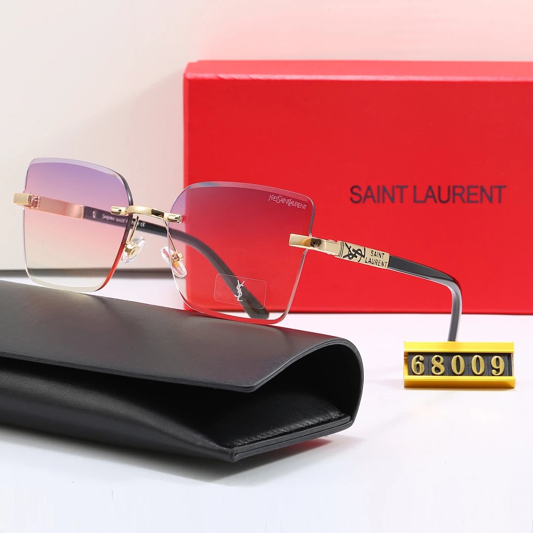 Saint Laurent Red Tinted Lens Square Sunglasses, Polished Frame Style 08