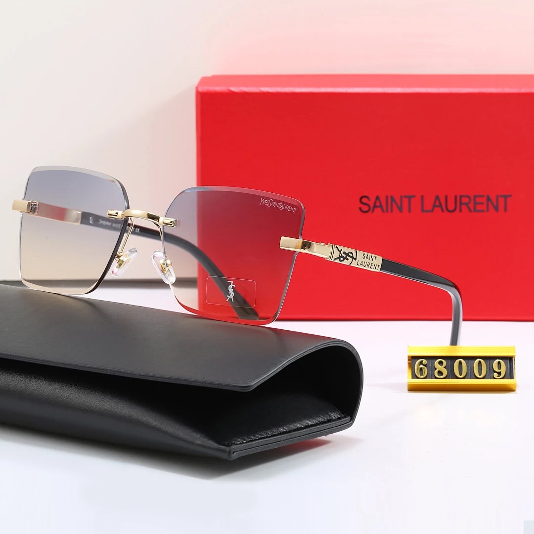 Saint Laurent Red Tinted Lens Square Sunglasses, Polished Frame Style 07