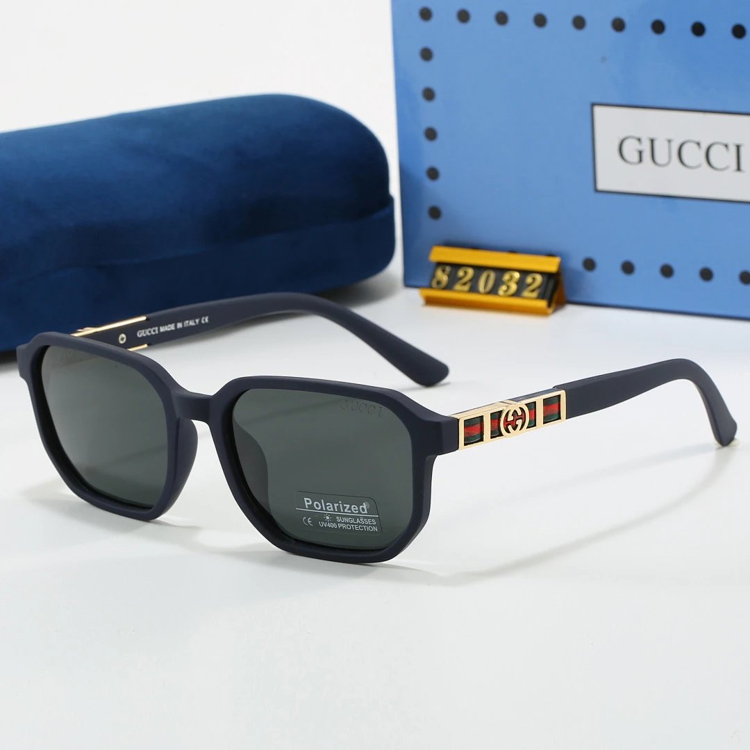 Gucci Blue Tinted Lens Square Sunglasses, Polished Frame Style 17