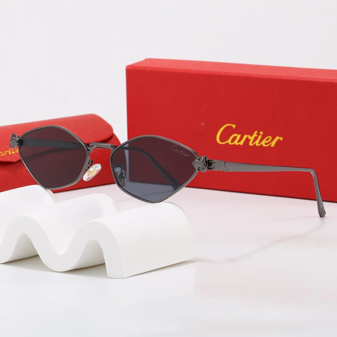 Cartier Red Tinted Lens Geometric Sunglasses, Polished Frame Style 05