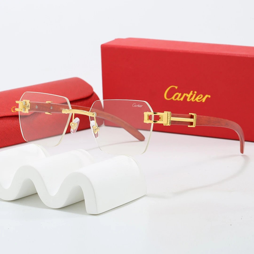 Cartier Red Tinted Lens Geometric Sunglasses, Polished Frame Style 18