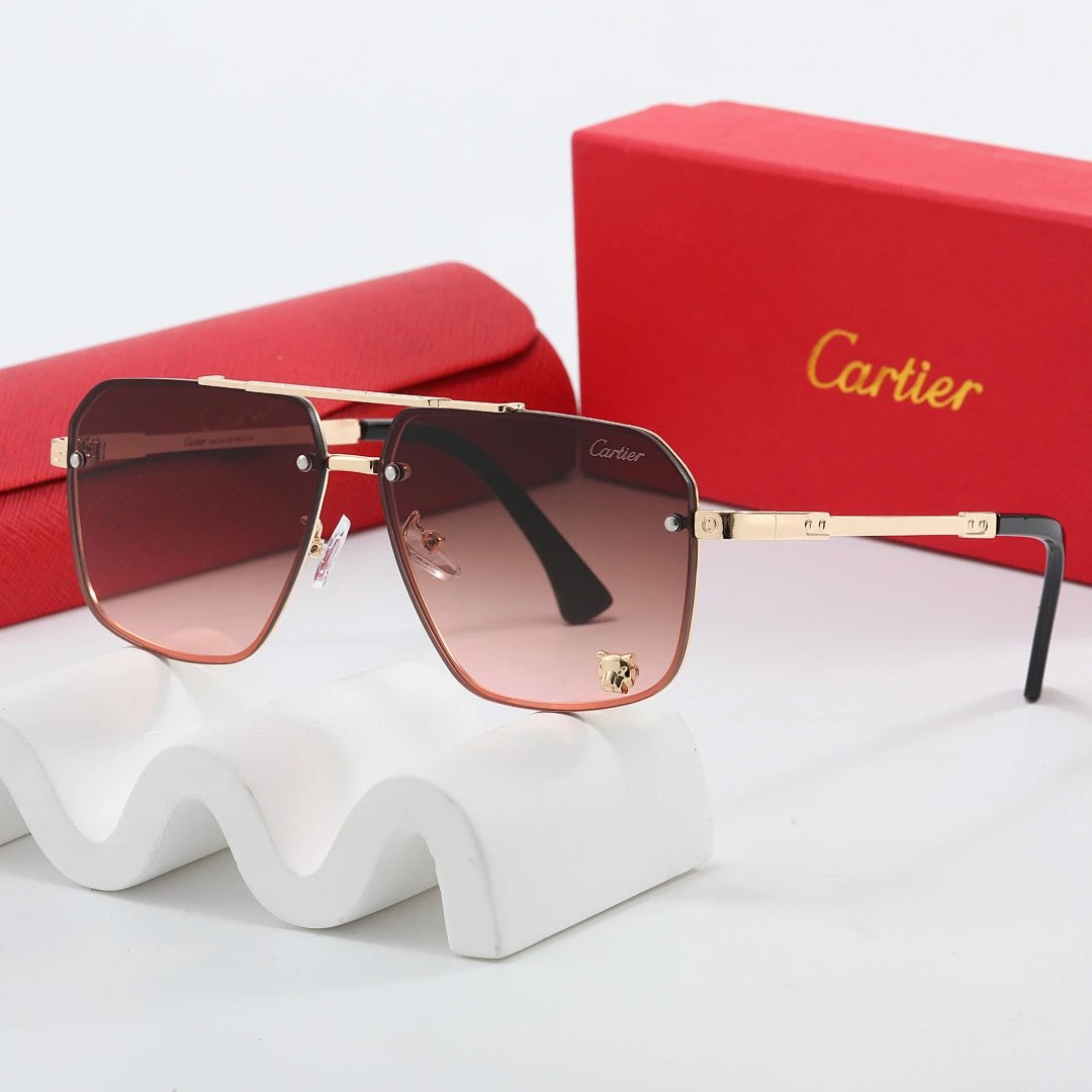 Cartier Red Tinted Lens Geometric Sunglasses, Polished Frame Style 27