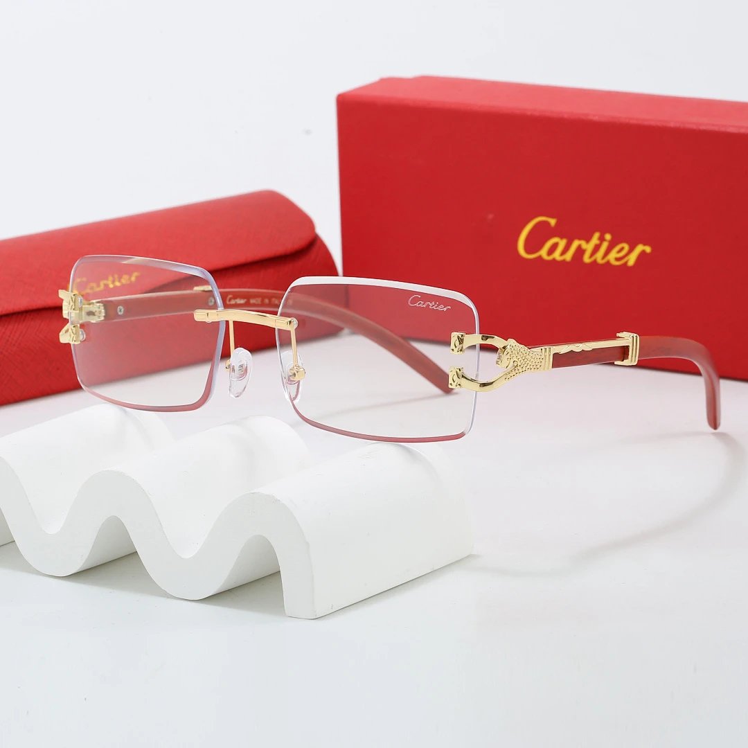 Cartier Red Tinted Lens Geometric Sunglasses, Polished Frame Style 18