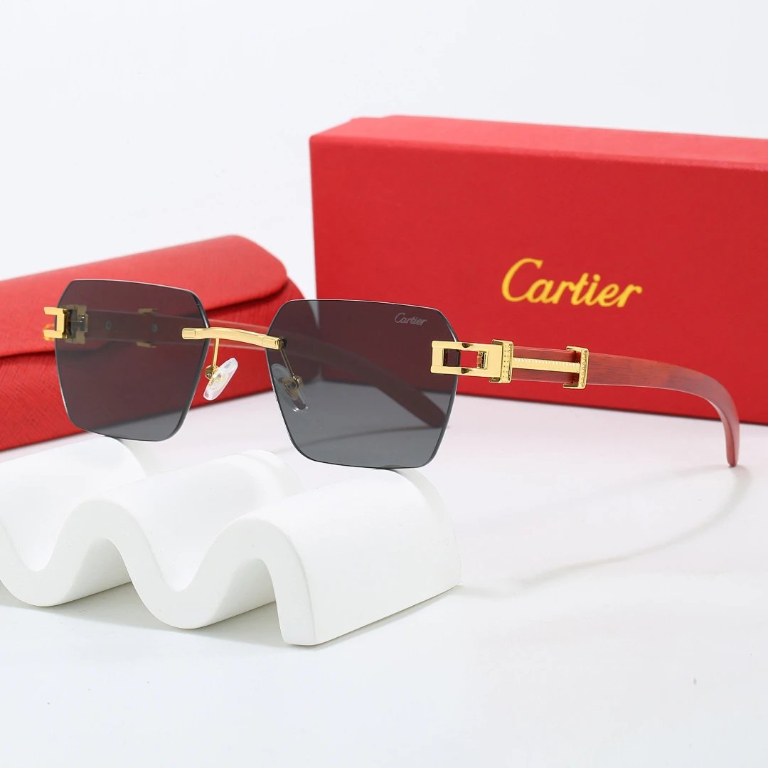 Cartier Red Tinted Lens Geometric Sunglasses, Polished Frame Style 16