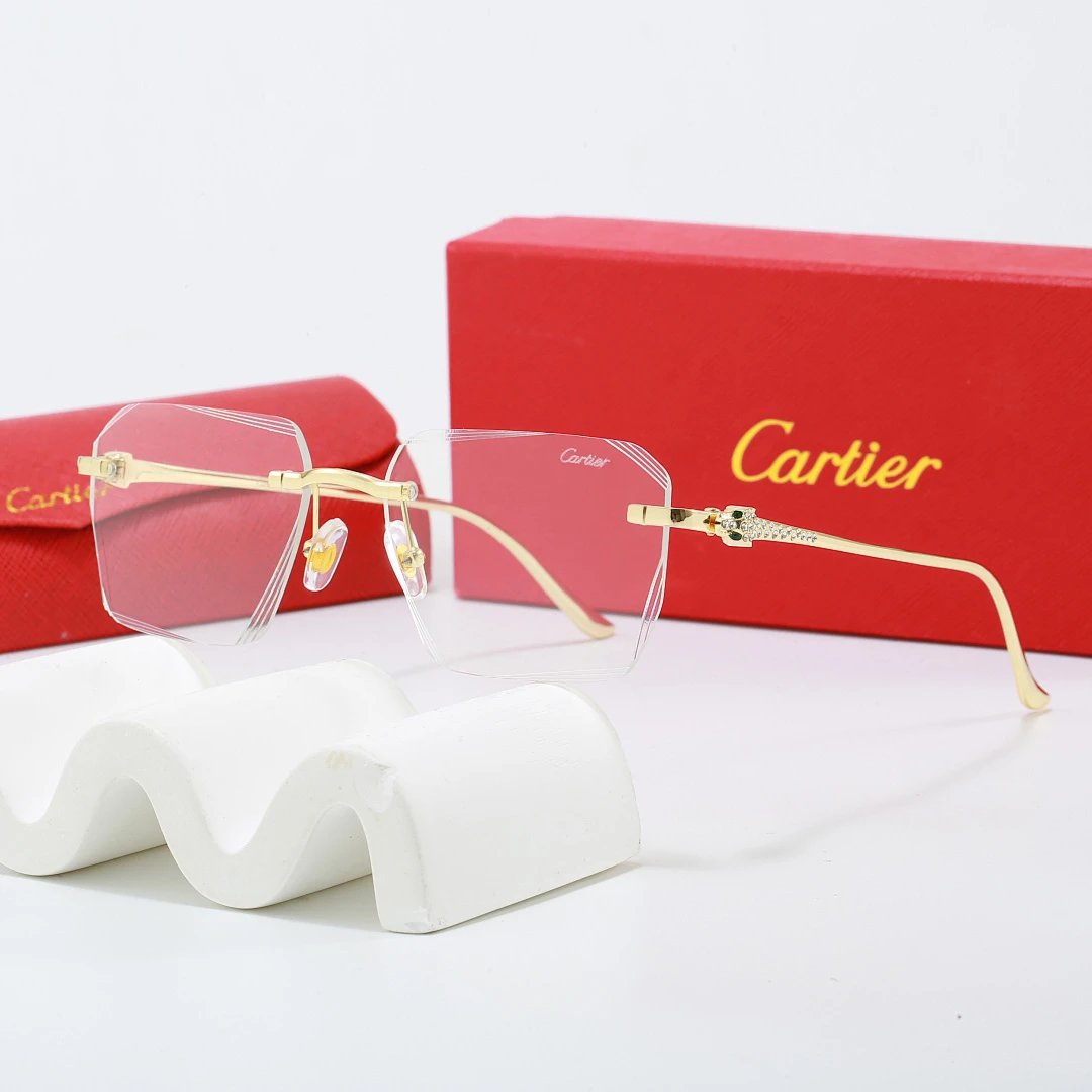 Cartier Red Tinted Lens Geometric Sunglasses, Polished Frame Style 03