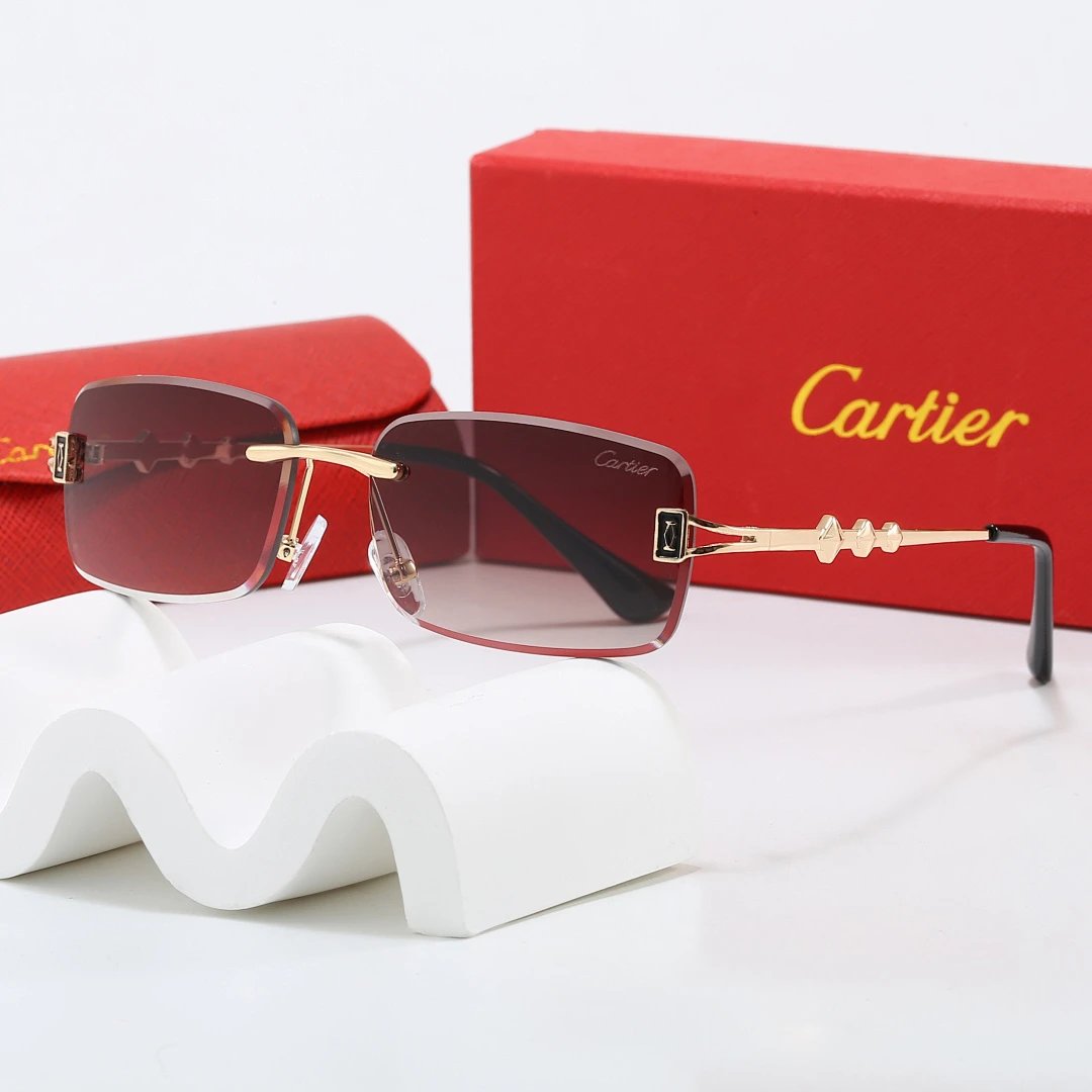 Cartier Red Tinted Lens Geometric Sunglasses, Polished Frame Style 06
