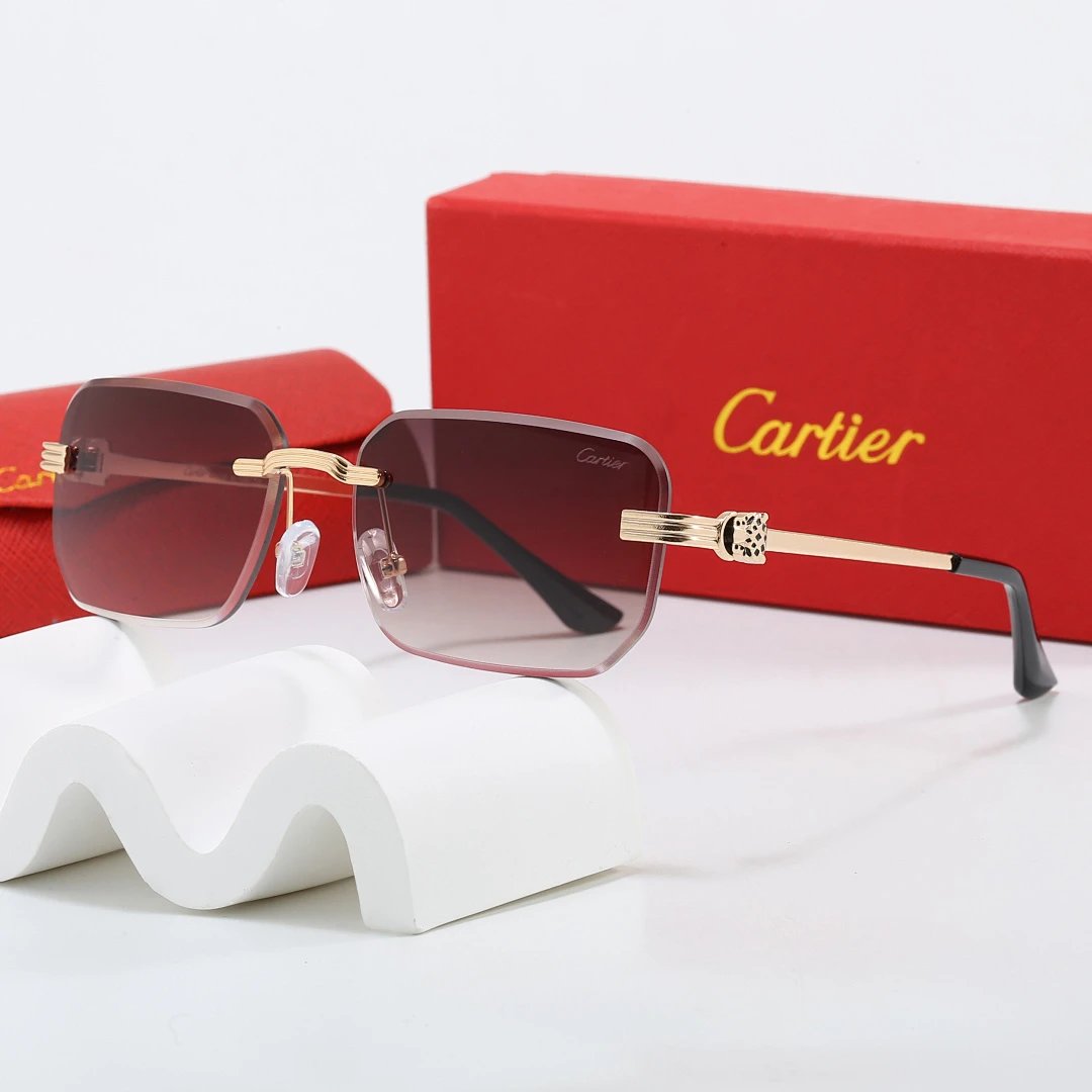 Cartier Red Tinted Lens Geometric Sunglasses, Polished Frame Style 04